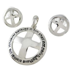 Religious Christian Cross Pendant Earring Set Jesus John 3:16 NIV